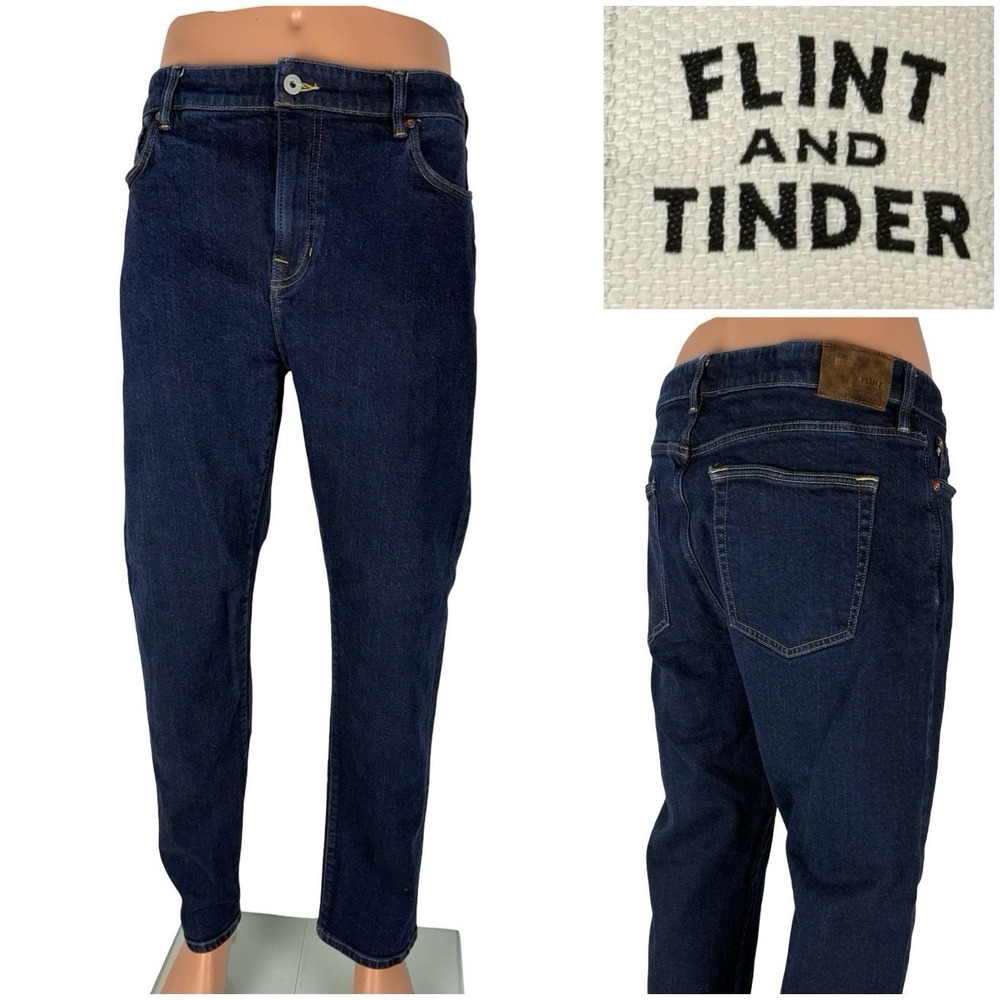 Flint and Tinder Mens 36 X 32 Jeans Selvedge Denim Straight Stretch USA Blue